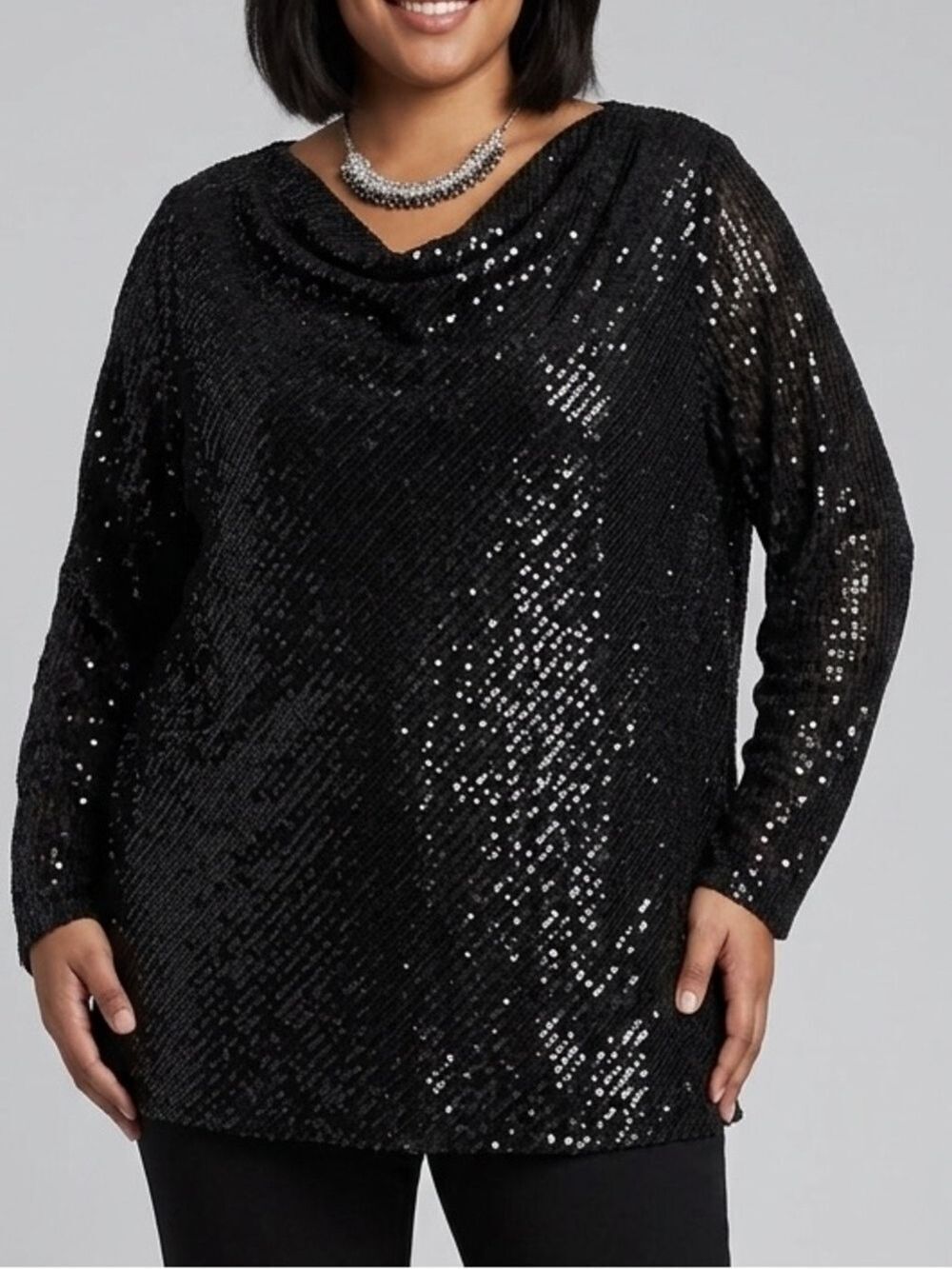 LILY MORGAN Black Sparkle Blouse Long Sleeve 2X